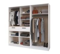 Miroytengo Vestidor Abierto Modular Flexa Dormitorio en Color Roble Jackson y Blanco Mate con 2 Cajones, 5 Estantes, 2 Barras Sin Cortinas 203x200 cm