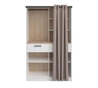 Miroytengo Vestidor Abierto Modular Flexa Dormitorio en Color Roble Jakson y Blanco Mate con 4 Cajones, 8 Estantes, 2 Barras con Cortinas 240x200 cm