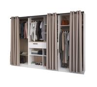 Vestidor abierto modular flexa dormitorio roble jakson y blanco 2 cajones, 6 estantes, 3 barras con o sin cortinas 286x200x50 cm