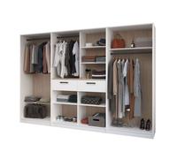 Vestidor abierto modular flexa dormitorio roble jakson y blanco 2 cajones, 6 estantes, 3 barras con o sin cortinas 286x200x50 cm