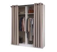 Vestidor abierto modular flexa para dormitorio en color madera claro y blanco con 2 estantes y 2 barras 166 cm con cortinas 50 cm
