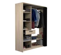 Vestidor aura para dormitorio estilo moderno en color roble dakota y negro con columnas, estantes y barra 161x200x50 cm 50 cm