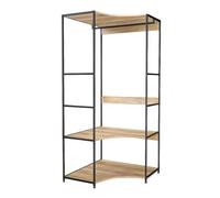 Vestidor esquinero abierto lofi de dormitorio 2 estantes y barra roble cambrian y negro 80x175x80 cm 175 cm