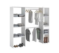Miroytengo Vestidor Modular Abierto Custom para Dormitorio en Color Blanco Incluye Modulo B + C con 6 Estantes, 1 Cajón y 2 Barra 198x180 cm