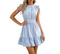 Vestidos adelgazantes durante el tiempo libre. El vestido a rayas de mujer la hace más delgada y es perfecto para uso casual., azul, M