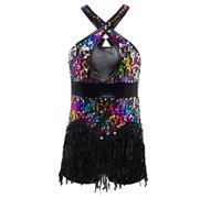 Vestidos Baile Latino Sequins Fringe Latin Dance Leotard Dress Tassels Jazz Tango Salsa Samba Rumba Performance Costume Dancewear(Colorful A,10)
