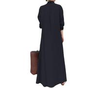 Vestidos camiseros de algodón para Mujer, Tallas Grandes, Manga Larga, Cuello en V, Vestido Maxi, Corte Holgado, Vestido de Playa para Vacaciones, Tallas Grandes, Negro, Extragrande