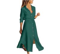 Vestidos camiseros de lino para mujer, vestido casual liso, vestidos largos lisos, trajes de moda para mujer 2025, Gn2., 5XL