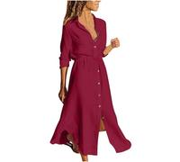 Vestidos camiseros de lino para mujer, vestido casual liso, vestidos largos lisos, trajes de moda para mujer 2025, Rd1., S