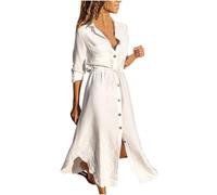 Vestidos camiseros de lino para mujer, vestido casual liso, vestidos largos lisos, trajes de moda para mujer 2025, blanco, XL
