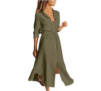 Vestidos camiseros de lino para mujer, vestido casual liso, vestidos largos lisos, trajes de moda para mujer 2025, GN1., L