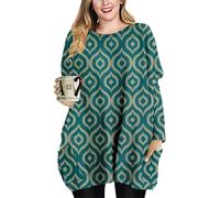 Vestidos camiseros de Manga Larga para Mujer Talla Grande Vestidos camiseros con Estampado Boho para Mujer Vestido Casual Suelto con Bolsillos