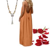 Vestidos Camisola sin Espalda for Mujer, 2026 Nuevo Vestido Camisero sin Espalda con Tirantes Finos for Playa, Verano, Suelto, for Vacaciones, con Collar(Rust Orange,3XL)