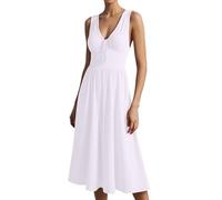 Vestidos casuales de moda para invitadas de boda para mujer, cuello en V, formal, sin mangas, para viajes y vacaciones, blanco, XXL