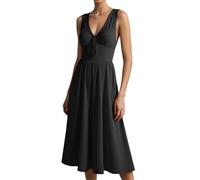 Vestidos casuales de moda para invitadas de boda para mujer, cuello en V, formal, sin mangas, para viajes y vacaciones, Negro, XXL