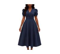 Vestidos casuales de primavera para mujer 2025 para verano, negocios, trabajo, por debajo de la rodilla, sin mangas, acampanado, plisado, vestido de cóctel, Azul oscuro, XL