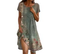 Vestidos casuales de verano para mujer, color liso, cuello redondo, manga corta, estampado, holgado, vestido casual para mujer, verde, XXL