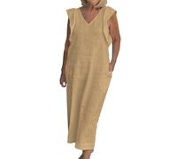 Vestidos casuales de verano para mujer, primavera, verano y otoño, manga voladora, vestido de lino y algodón para mujer, amarillo, 5XL