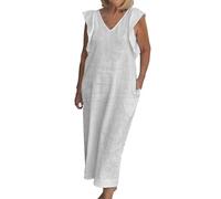Vestidos casuales de verano para mujer, primavera, verano y otoño, manga voladora, vestido de lino y algodón para mujer, blanco, 3XL