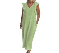 Vestidos casuales de verano para mujer, primavera, verano y otoño, manga voladora, vestido de lino y algodón para mujer, verde menta, 4XL
