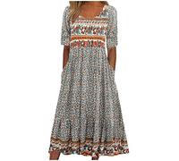 Vestidos casuales de verano para mujer, vestido de manga corta con estampado floral bohemio con bolsillos, para vacaciones en la playa, vestidos de media pierna para mujer, vestidos de mujer del Reino