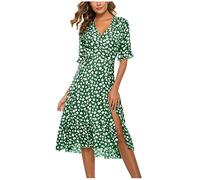 Vestidos casuales para mujer, primavera y verano, casual, cuello en V, estampado de flores, con tirantes, vestido largo de encaje, vestidos de invitada de boda para mujer, verde, XXL