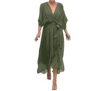 Vestidos casuales para mujer, vestido largo de color sólido con manga murciélago, vestido irregular para mujer, vestidos de verano, verde, XXL