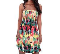 Vestidos casuales sin tirantes fruncidos para mujer, bohemio, floral, estampado tropical, sin mangas, vestido de tubo bandeau, vestido de verano para la playa, vestido corto de verano, vestido corto