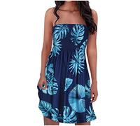 Vestidos casuales sin tirantes fruncidos para mujer, bohemio, floral, estampado tropical, sin mangas, vestido de tubo bandeau, vestido de verano para la playa, vestido corto de verano, vestido corto