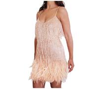 Vestidos Corto Mujer Moda Lentejuelas Flecos Vestido de Noche Cóctel Vestir sin Manga Fiesta Sexy Cuello en V Color sólido Elegante Verano Slim Fit Mini Club Vestido Latino A