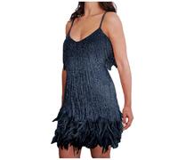 Vestidos Corto Mujer Moda Lentejuelas Flecos Vestido de Noche Cóctel Vestir sin Manga Fiesta Sexy Cuello en V Color sólido Elegante Verano Slim Fit Mini Club Vestido Latino A