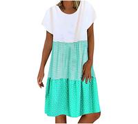 Vestidos Corto para Mujer 2024 Casual Fiesta Vestidos Manga Corta Verano Patchwork Moda Cuello en V Basic Talla Grande Suelto Elegante Vestidos de Noche Playa Vacaciones