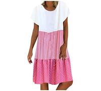 Vestidos Corto para Mujer 2024 Casual Fiesta Vestidos Manga Corta Verano Patchwork Moda Cuello en V Basic Talla Grande Suelto Elegante Vestidos de Noche Playa Vacaciones