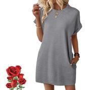 Vestidos cortos de manga corta Habituatl 2025 for mujer, for verano y primavera, ropa informal for vacaciones en la playa, vestidos tipo camiseta con bolsillos.(Grey,M)