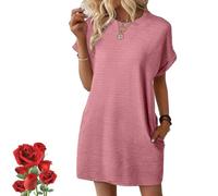 Vestidos cortos de manga corta Habituatl 2025 for mujer, for verano y primavera, ropa informal for vacaciones en la playa, vestidos tipo camiseta con bolsillos.(Pink,XL)
