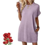 Vestidos cortos de manga corta Habituatl 2025 for mujer, for verano y primavera, ropa informal for vacaciones en la playa, vestidos tipo camiseta con bolsillos.(Light Purple,M)