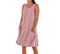 Vestidos cortos de verano de lino y algodón sin mangas para mujer, con bolsillos y tirantes, talla grande, tendencia, Vino, L