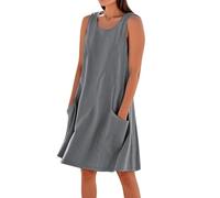 Vestidos cortos de verano de lino y algodón sin mangas para mujer, con bolsillos y tirantes, talla grande, tendencia, gris, XXL