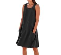 Vestidos cortos de verano de lino y algodón sin mangas para mujer, con bolsillos y tirantes, talla grande, tendencia, azul marino, 3XL