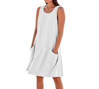 Vestidos cortos de verano de lino y algodón sin mangas para mujer, con bolsillos y tirantes, talla grande, tendencia, blanco, XXL