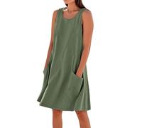 Vestidos cortos de verano de lino y algodón sin mangas para mujer, con bolsillos y tirantes, talla grande, tendencia, Ejercito Verde, 3XL