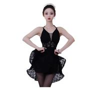 Vestidos Danza Latina Vestido de Baile Latino for Mujer, Sexy, con Encaje y Tirantes, Ideal for Swing, Samba, Entrenamiento competición(Black Set 2pcs,L)