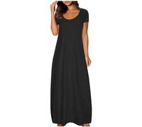 Vestidos de adolescencia festivos maxi vestido para mujer, vestido de camiseta de manga corta, monocolor, vestidos largos de verano 2024, vestido de verano moderno, vestido informal suelto, vestido de