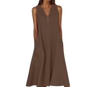 Vestidos de algodón para mujer 2025 con bolsillos, casual, de longitud media, vestido de diario, vestidos de invitados de boda para mujer, marrón, L