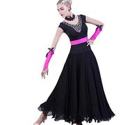 Vestidos de Baile de salón de Baile Profesionales para Mujeres Disfraces de Competencia de vals Elegante Tango Social Dancewear Disten de Manga Corta Vestido de Baile Moderno,Negro,3XL
