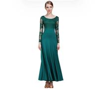 Vestidos De Baile De Salón para Mujer Vestido De Tango De Vals con Costura De Volantes Simples Traje De Baile De Tango Moderno De Manga Larga Falda De Ensayo Flamenco Foxtrot,Verde,M