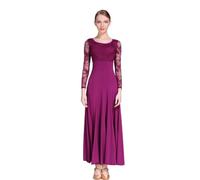 Vestidos De Baile De Salón para Mujer Vestido De Tango De Vals con Costura De Volantes Simples Traje De Baile De Tango Moderno De Manga Larga Falda De Ensayo Flamenco Foxtrot,Púrpura,S