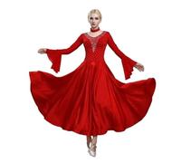 Vestidos de Baile salón for Mujer, Moderno, Gran Swing, Elegantes Trajes vals(Red,XXL)