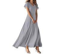 Vestidos De Boda Invitada, Vestido De Invitada Comunion Vestido Invitadas Boda Verano Vestidos Largo Elegante Manga Corta con Cuello En V Color Liso Estilo A para Mujer Verano para La Playa Tirantes