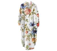 Vestidos de camisa de verano para mujer, señoras de Reino Unido, solapa, manga larga, bolsillos, estampado floral, patrón de arte, vintage, casual, maxi, blanco, beige, 4XL
